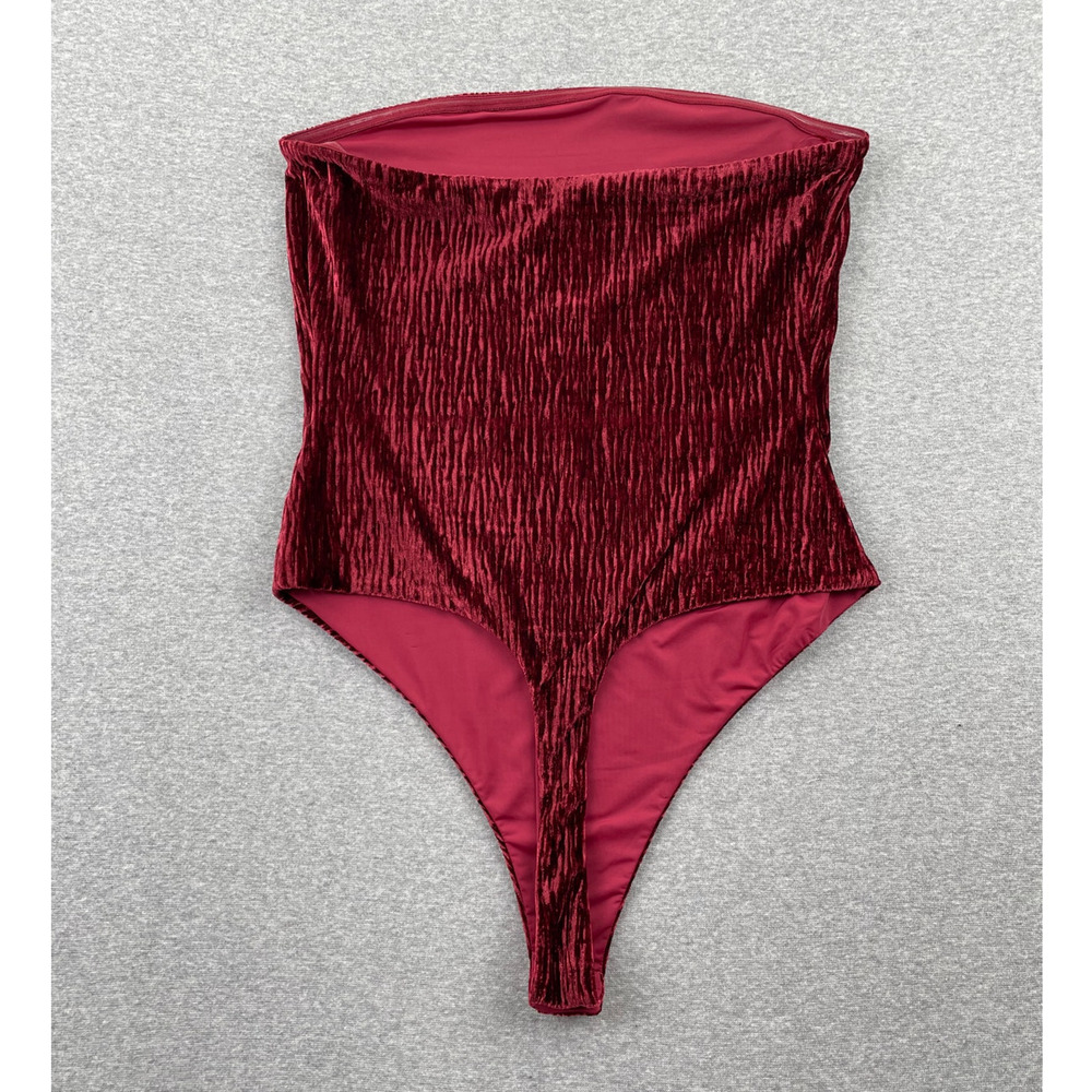 Naked Wardrobe Bodysuit Womens S Red Plush Velvet Tube Strapless Romantic Glam - Picture 2 of 12